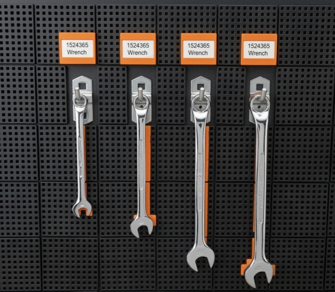 ShadowGrid5-S modular magnetic shadowboard system on a perforated tool wall